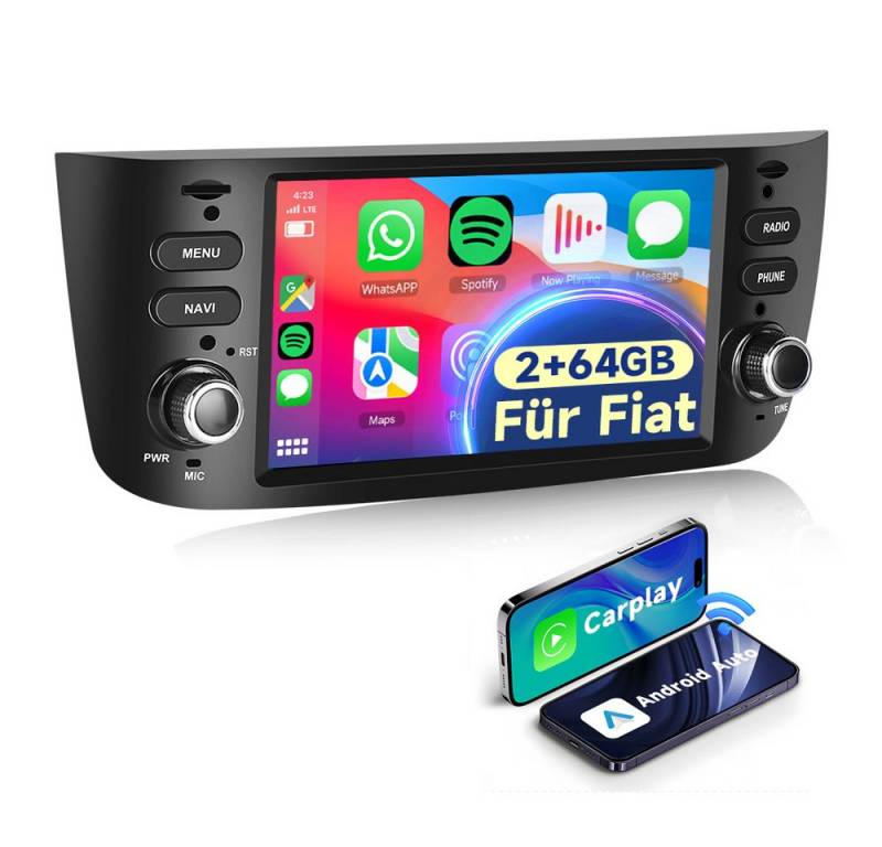 PODOFO 2G+64G Android 13 Autoradio für FIAT, 6,2" mit Mirror Link GPS Navi FM Autoradio von PODOFO