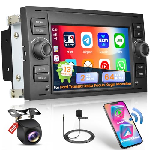 Hikity 2G 64G Android 13 Wireless Carplay Autoradio für Ford Transit Fiesta Focus Kuga C-Max Mondeo S-Max 7 Zoll Auto Radio Stereo mit Android Auto GPS WiFi Bluetooth FM RDS SWC Rückfahrkamera von Hikity