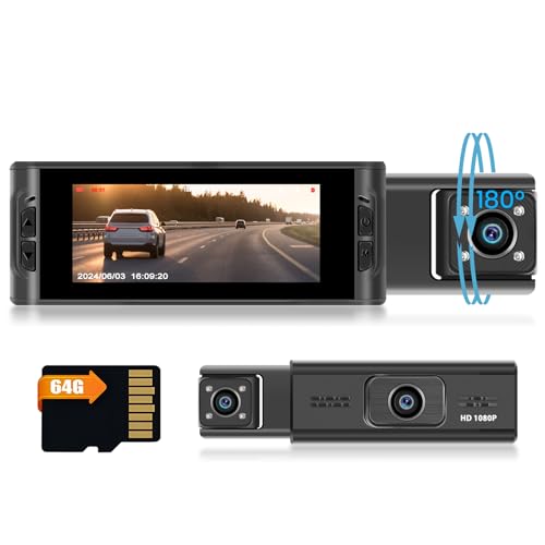 Hikity 3.16" IPS Screen DVR 1080P WiFi Dashcam Two Auto Kamera 180°Drehbar APP Control mit 64GB TF Karte 150°Weitwinkel mit 24H Parküberwachung G-Sensor Loop-Aufnahme Super Nachtsicht Max 64GB von Hikity