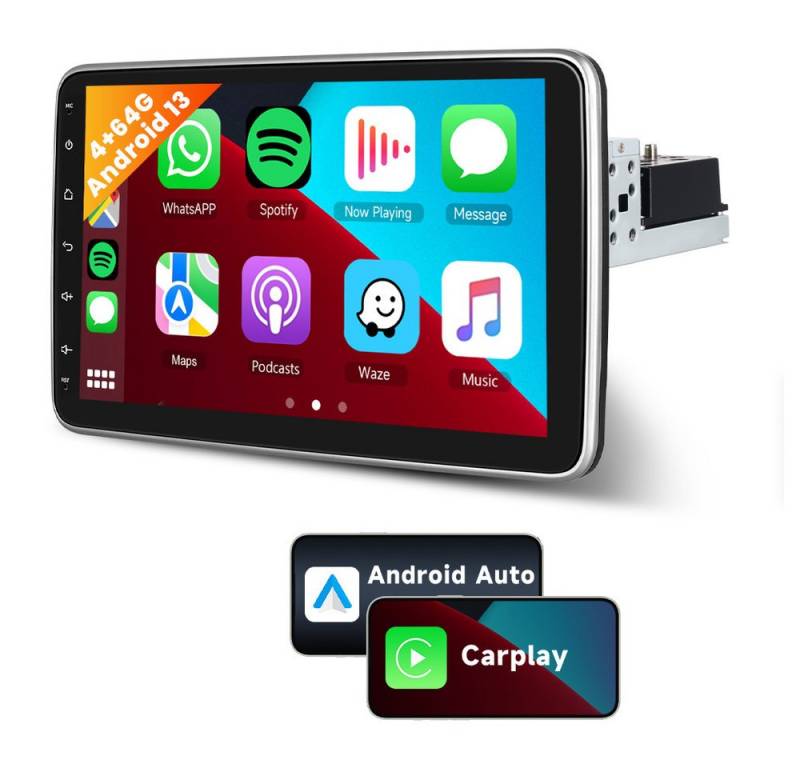 Hikity 4+64GB 10 Zoll Autoradio Android 13 mit Navi Bluetooth Mirror Link Autoradio von Hikity
