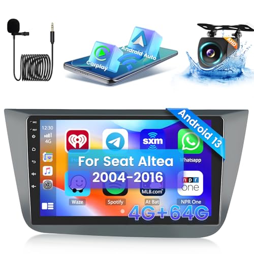 Hikity [4+64GB] Android 13 Autoradio, CarPlay Android Auto Wireless, für Seat Altea 2004-2016 Radio, Bildschrim 9" Auto Radio, Bluetooth, Mirror Link, RückfahrkameraNavi GPS EQ DSP WiFi FM RDS SWC USB von Hikity
