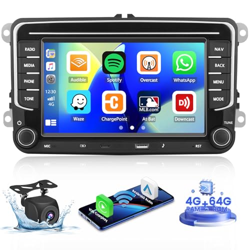 Hikity [4+64GB] Android 13 Autoradio, Wireless CarPlay Android Auto, für VW Golf 5 6 Passat Polo Tiguan Touran Caddy Skoda Radio, Bildschrim 7" Auto Radio Bluetooth Mirror Link Navi GPS EQ DSP WiFi FM von Hikity