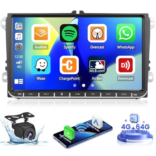 Hikity [4+64GB] Android 13 Autoradio, Wireless CarPlay Android Auto, für VW Golf 5 6 Passat Polo Tiguan Touran Caddy Skoda Radio Bildschrim 9" Auto Radio Bluetooth Mirror Link GPS EQ DSP WiFi FM RDS von Hikity