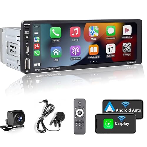 6,9 Zoll Autoradio Wireless Carplay und Android Auto 1 Din Touch Display Radio mit Bildschirm Bluetooth Freisprecheinrichtung, Rückfahrkamera, Mikrofon, FM USB+Type-C 6,9 Zoll Autoradio Wireless Carplay und Android Auto 1 Din Touch Display Radio mit Bildschirm Bluetooth Freisprecheinrichtung, Rückfahrkamera, Mikrofon, FM USB+Type-C von Hikity
