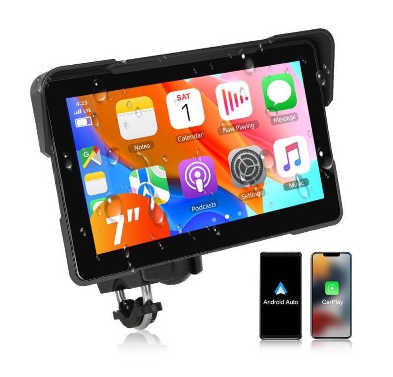 Hikity 7/8 Zoll Android 15.0 Motorräder Carplay Portable Player mit GPS Navigationsgerät von Hikity
