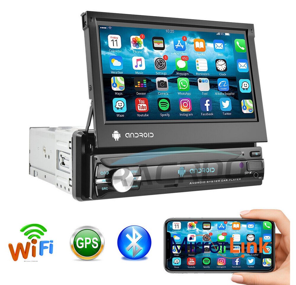 Hikity 7 1 DIN Flip Android Autoradio mit GPS Navi WIFI Touchscreen MP5 Autoradio (Android 13, 1+32GB, MIT GPS Navi Bluetooth WIFI USB FM AUX)" von Hikity