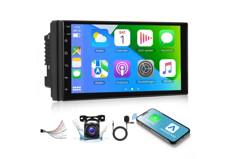Hikity 7" 2 Din Android 15 Autoradio mit Qualcomm Fahrzeugprozessor CarPlay Autoradio (FM-TunermitRDS, 3D-Automodellanzeige Kabelloses CarPlay Android Auto WLAN GPS) von Hikity