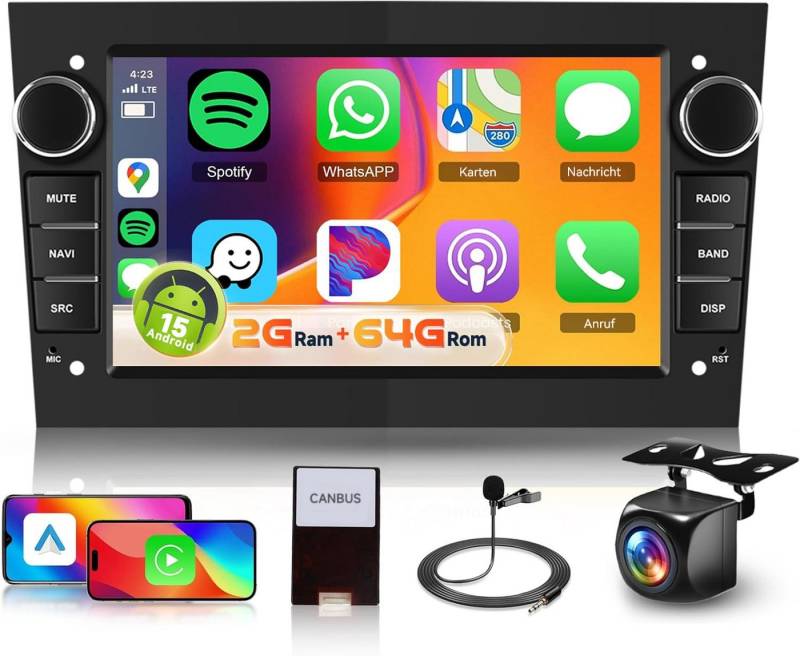 Hikity 7" Android 15 Autoradio Für Opel Astra Antara Vectra Corsa, Carplay Autoradio (FM-TunermitRDS, 32 EQ-Soundmodi WLAN Nachtsicht Rückwärtsfahren) von Hikity