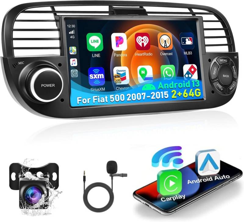 Hikity 7" Autoradio für FIAT 500 (2007-2015), Bluetooth Navi WiFi HiFi RDS FM Autoradio von Hikity