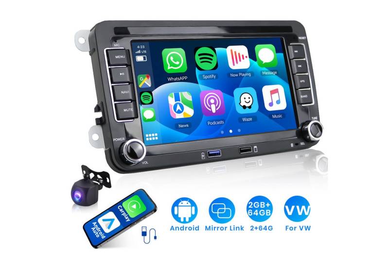 Hikity 7" Autoradio für VW Golf Polo Seat Skoda mit Wireless Apple Carplay Autoradio (ZWEI USB-ANSCHLUSS FM, GPS-Navigation Bluetooth) von Hikity