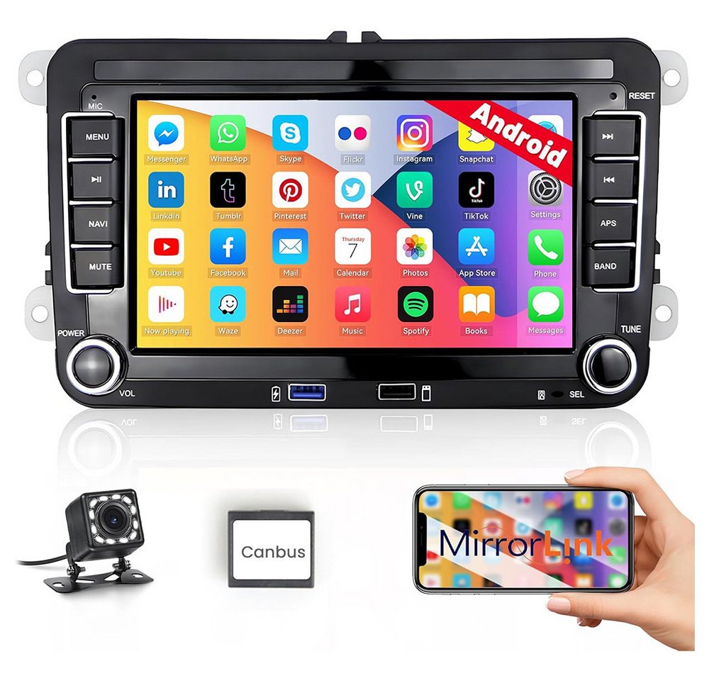 Hikity 7 VW Android 10 Touchscreen mit GPS Navigation Rückfahrkamera Autoradio (für VW Passat B6 B7 Golf 5 6 Plus Touran Seat Skoda, Steuerung über das Lenkrad)" von Hikity
