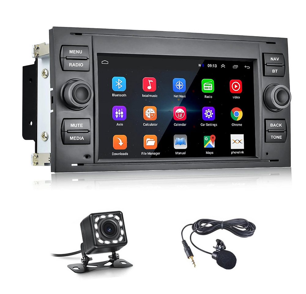 Hikity 7 Zoll 2 Din Android Multimedia Player für Transit Fiesta Focus Autoradio (mit Rückfahrkamera, für Galaxy Mondeo Fusion Kuga C-Max S-Max) von Hikity