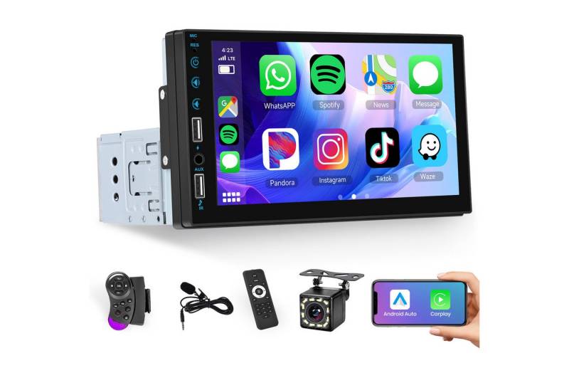 Hikity 7 Zoll Autoradio 1 Din Multimedia Player Audio Stereo Bluetooth Autoradio (Unterstützung von Wireless Carplay und Auto) von Hikity