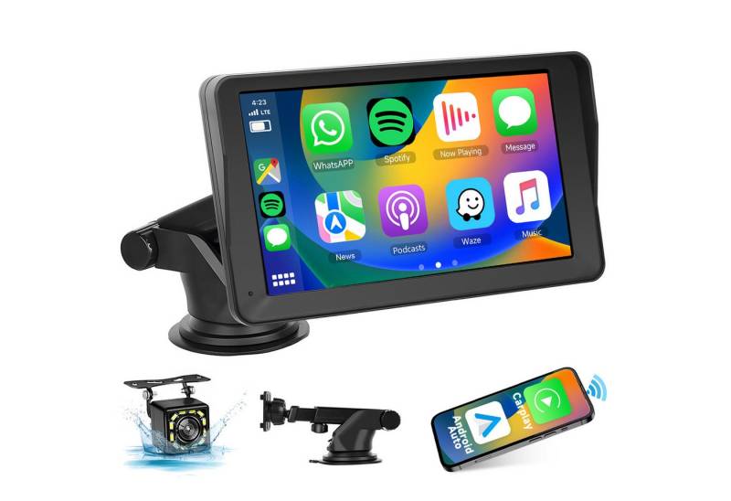 PODOFO 7 Zoll Bildschirm AirPlay Carplay MP5 Tragbarer Smart Player Navigationsgerät (weltweit, Unterstützt Android Auto Wireless CarPlay) von PODOFO