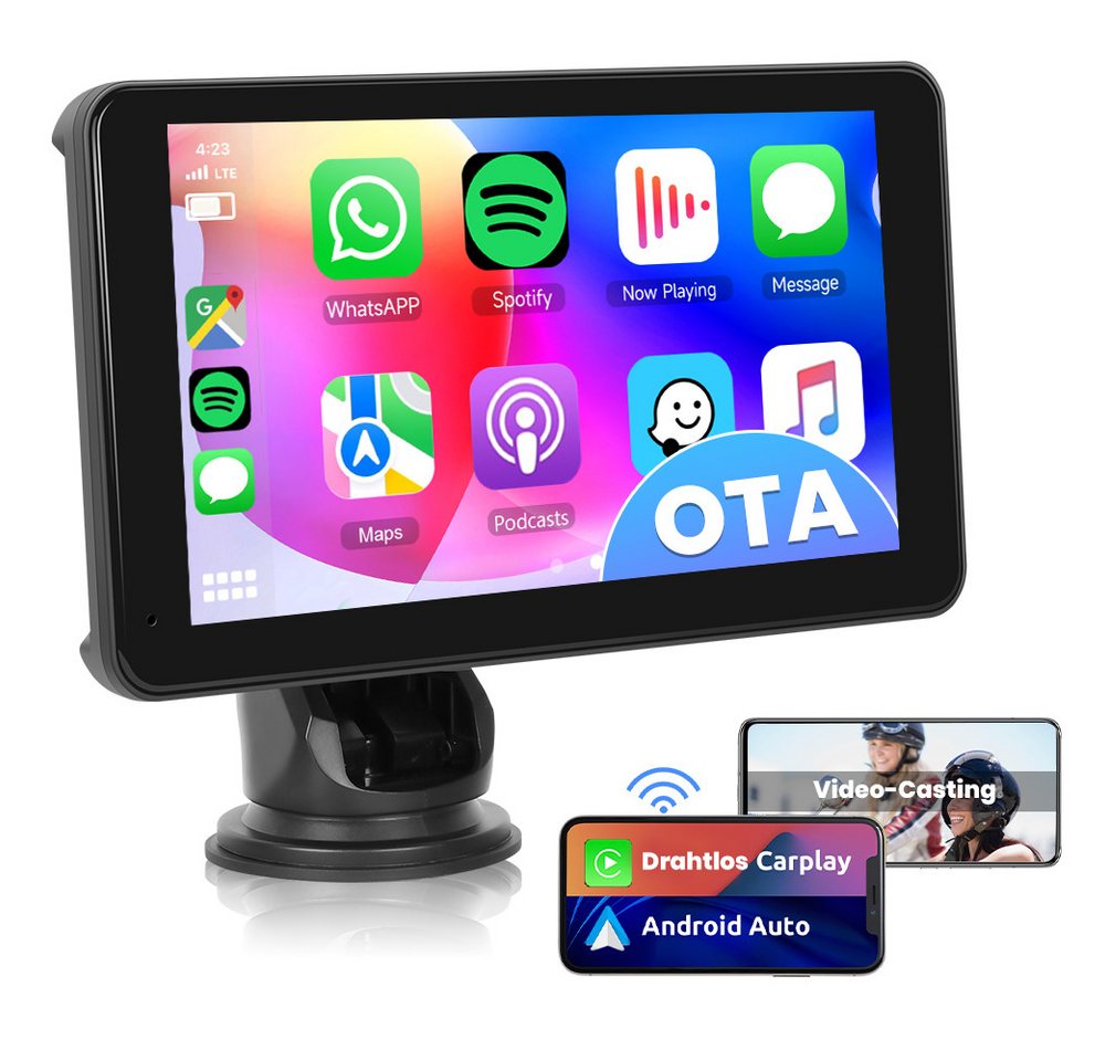 Hikity 7-Zoll Wireless CarPlay Android Auto Smart Screen Player GPS Navi Navigationsgerät (weltweit, Unterstützung von Video-Casting) von Hikity