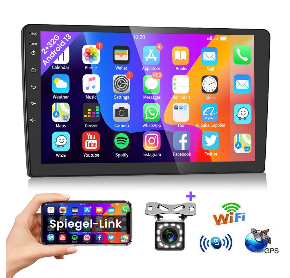 Hikity 9" Doppel 2 Din Android Autoradio GPS Navigation 2+32GB Autoradio (Digitalradio (DAB), GPS Navi) von Hikity