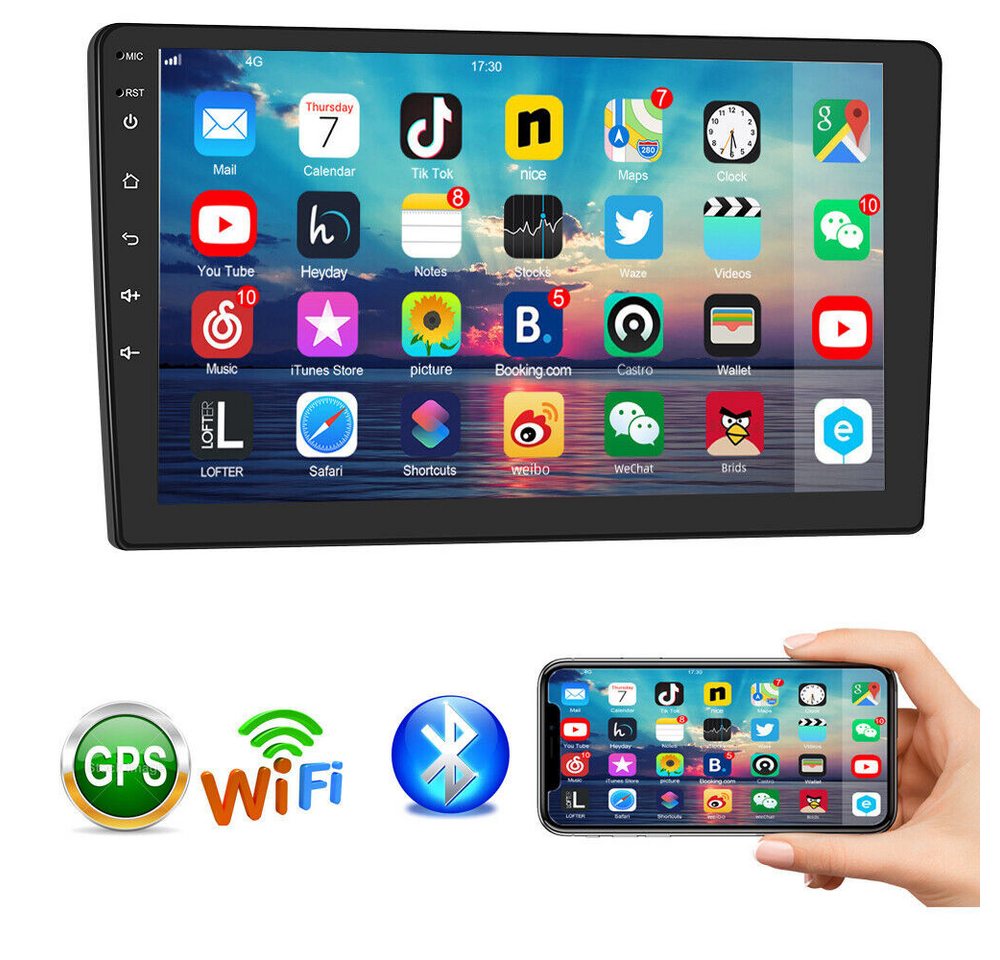 Hikity 9 zoll 2 DIN android 11 Autoradio GPS Navil USB FM Autoradio Autoradio (1G+32GB, Bluetooth Wifi FM RDS USB) von Hikity