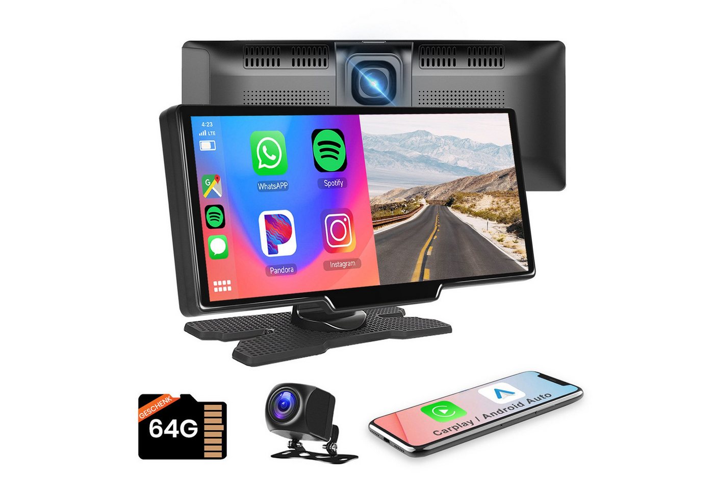 Hikity 9.3 Zoll Smart Screen Player Carplay Auto Display Navi mit Kamera Navigationsgerät (Mirror Link, FM, AUX, 64 TF-Karte, 1080P Rückfahrkamera) von Hikity