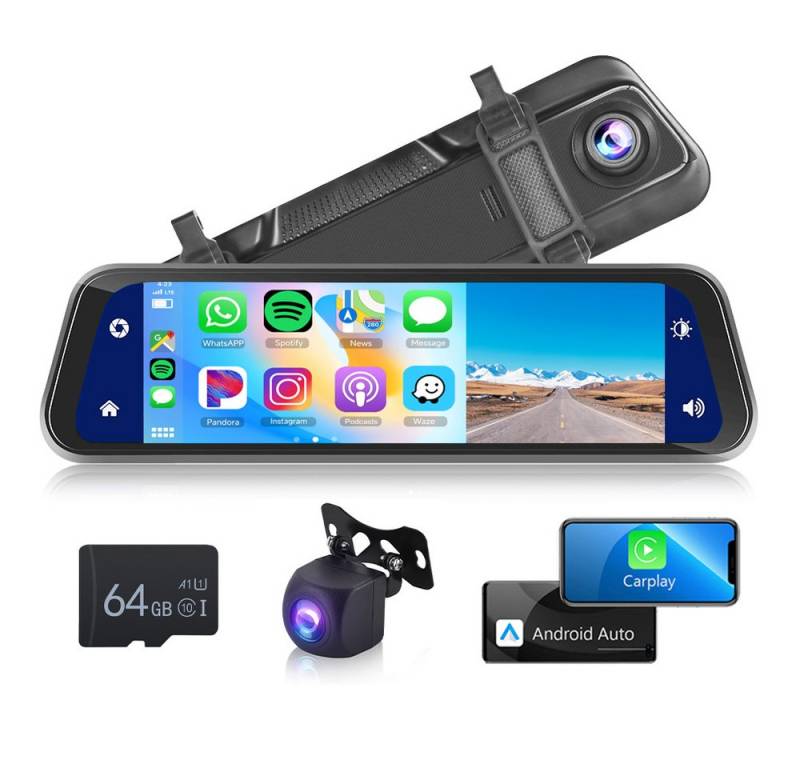 Hikity 9.66'' HD-Bildschirm CarPlay Car In-Mirror Mounted Video Player Dashcam (Carplay&Android auto) von Hikity