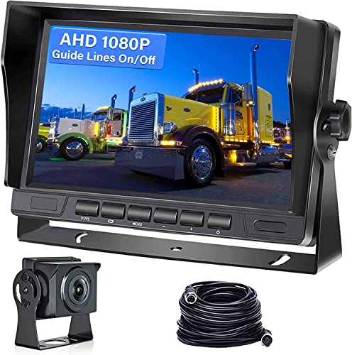 Hikity AHD 1080P Rückfahrkamera Set mit 7 Zoll LCD Monitor, IP69 Wasserdicht Nachtsicht Auto Backup Kamera, 33FT Kabel 4 Pin Kabel Ruckfahrkamera für 12-24V LKW Anhänger Bus Van Landwirtschaft von Hikity