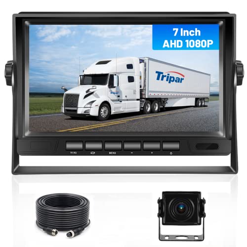 Hikity AHD Rückfahrkamera Kit mit 7 Zoll Rear View Monitor, 12-24V Kabel Rückfahrkamera Set mit P68 Wasserdichter IR Nachtsich Auto Rückfahrkamera 4Pin 15M für Kfz, SUV, Van, Campingbus, Anhänger von Hikity