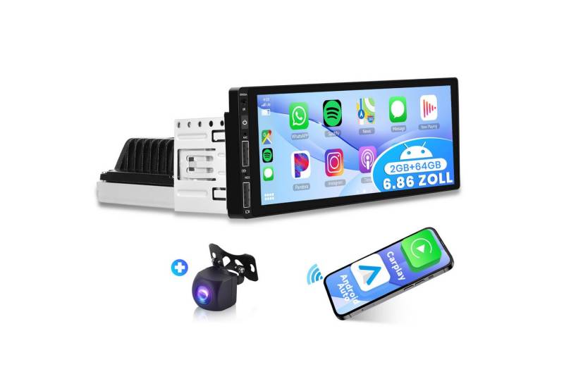 Hikity Android 1 Din GPS Auto Stereo Radio 6.86'' HD Rückfahrkamera Autoradio (Bluetooth WIFI GPS FM Radio, 2+64GB) von Hikity