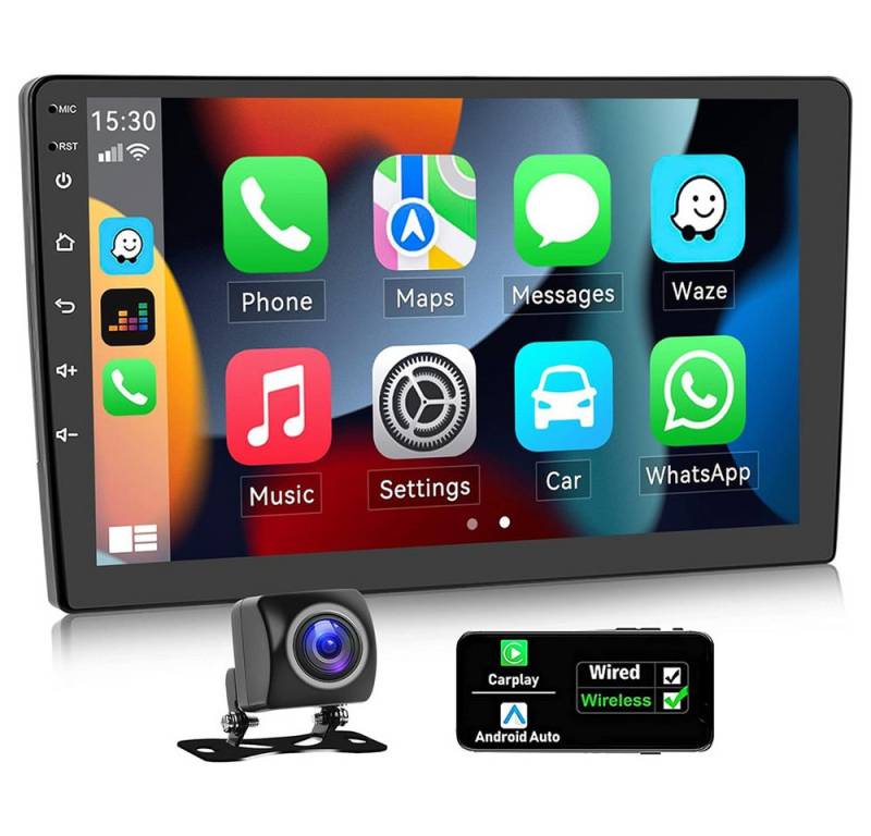 Hikity Android 11 Wireless Carplay 2 DIN Navi 10.1 Zoll Touch Bluetooth WiFi Autoradio (mit AHD Rückfahrkamera, 45,00 W, Bluetooth, WiFi, FM, RDS HiFi Sound) von Hikity