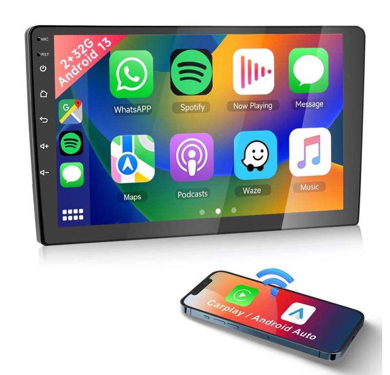 Hikity 2 Din 9" Autoradio Navi mit Wireless Carplay Android Auto Bluetooth/FM Autoradio von Hikity