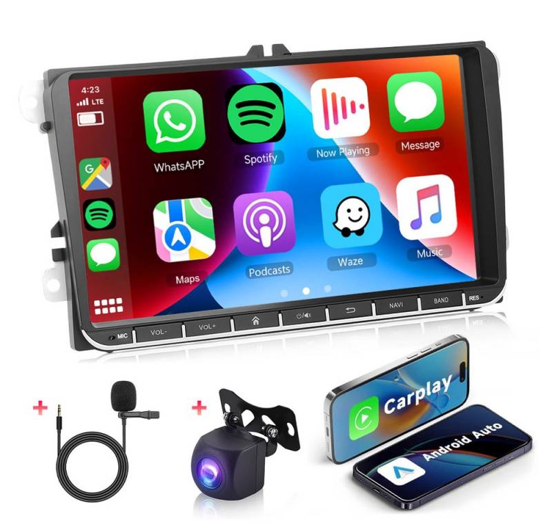 PODOFO Android 13 2Din Autoradio Stereo 9 Zoll GPS Navigation für VW Autoradio (Digitalradio (DAB), Unterstützung für vernetzte Downloads) von PODOFO
