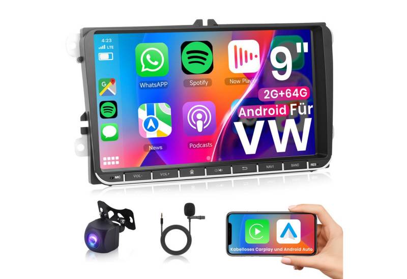 Hikity Android 13 2Din Autoradio Stereo 9 Zoll GPS für VW Passat Golf MK5 MK6 Autoradio (FM/RDS-Radio, für VW Passat Golf MK5 MK6 Jetta T5 EOS POLO Touran Seat Sharan) von Hikity