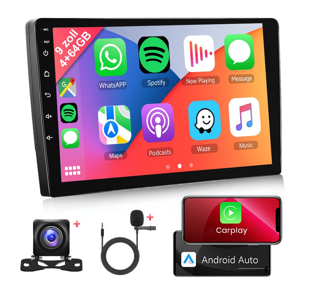 Hikity Android 13 9 Zoll HD IPS Tempered Glass Mirror Player mit WIFI GPS FM Autoradio (Digitalradio (DAB), 360° Panoramablicksystem) von Hikity
