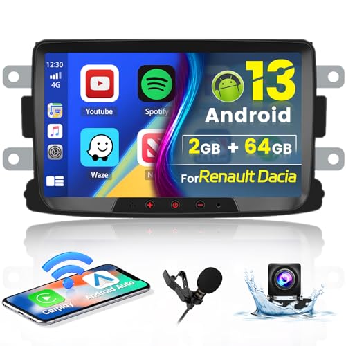Hikity Android 13 Autoradio 2Din mit Navi for Renault Dacia Duster Sandero Logan Dokker Captur 2G 64G 8 Zoll Carplay Auto Radio mit GPS Android Auto Bluetooth FM RDS WiFi SWC MIC Rückfahrkamera von Hikity