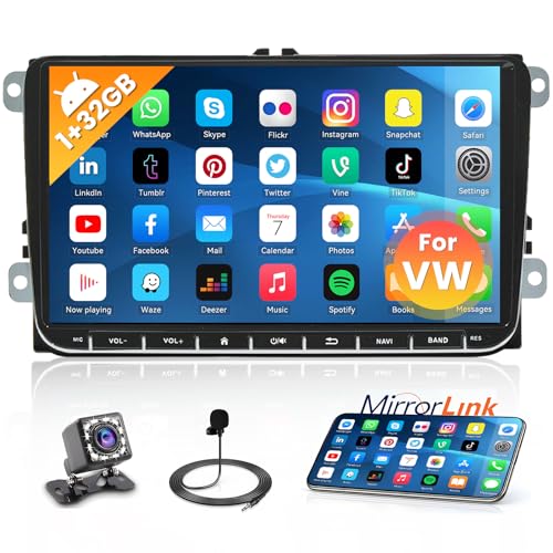 Hikity Android 13 Autoradio Doppel Din für VW Golf 5 6 Polo Skoda Passat mit 2G+64G, 9 Zoll Touch Display Radio mit Bildschirm GPS Navi WiFi RDS SWC Bluetooth Rückfahrkamera von Hikity