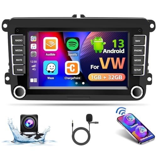 Hikity Android 13 Autoradio mit Bildschirm, Wireless CarPlay Apple Android Auto für VW Golf 5 6 Polo Passat Touran, 7 Zoll Touchscreen mit GPS Navi BT FM RDS WiFi Canbus + Rückfahrkamera 1+32GB von Hikity