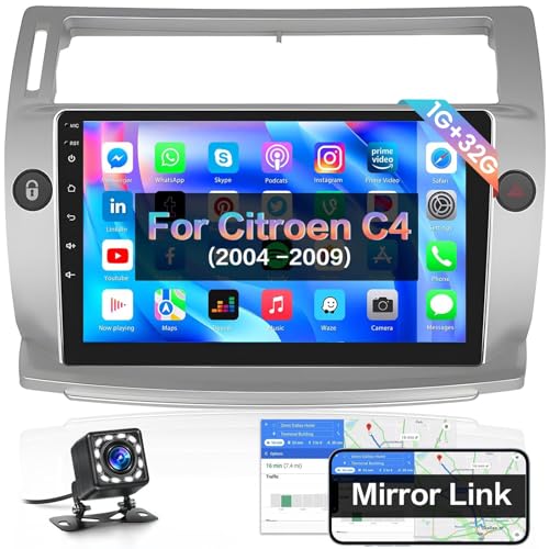 Hikity Android 13 Autoradio mit Navi für Citroen C4 C-Triomphe C-Quatre 2004 05 06 07 08 09 Doppel din 9 Zoll Bildschirm Auto Audio Radio mit Bluetooth WiFi FM Mirror Link Rückfahrkamera von Hikity