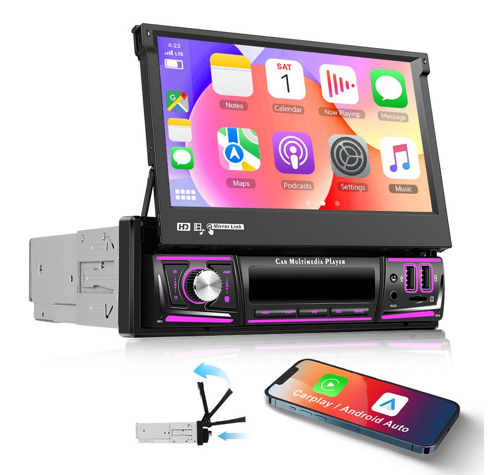 Hikity Android 13.0 1-DIN mit 7'' IPS Touchscreen Bluetooth WiFi GPS Autoradio (Digitalradio (DAB), Manueller Klappschirm) von Hikity