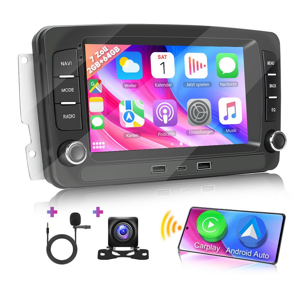 Hikity Android 15 Auto-Player 7" HD BT/GPS/WiFi/Dashcam für Mercedes-Benz Autoradio (Digitalradio (DAB), 2+64GB) von Hikity