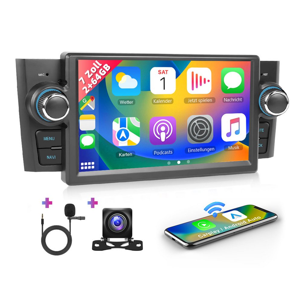Hikity Android 15 Für Fiat Punto&Linea 7 Zoll GPS Autoradio mit Bluetooth FM Autoradio (Digitalradio (DAB), 2+64GB) von Hikity