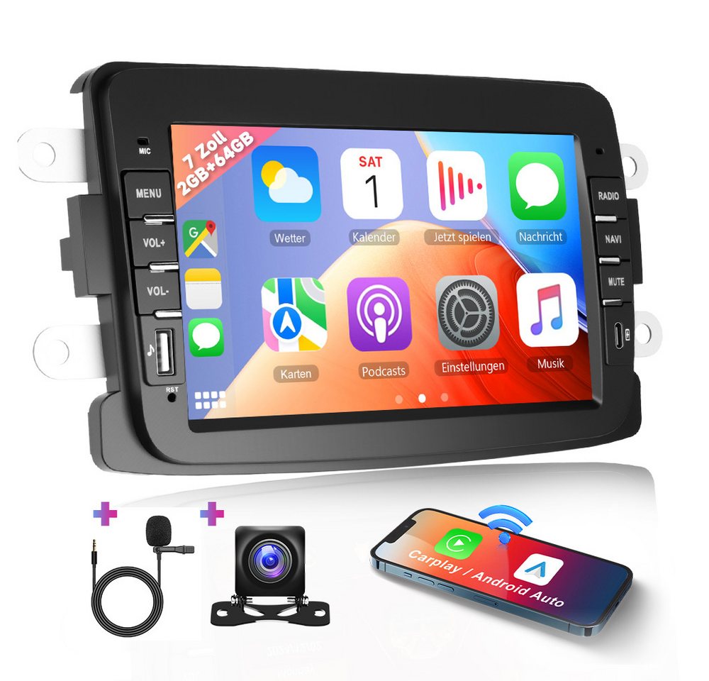 Hikity Android 15.0 Autoradio 7“ 2 Din Bluetooth für Renault Dacia Autoradio (Digitalradio (DAB), GPS) von Hikity