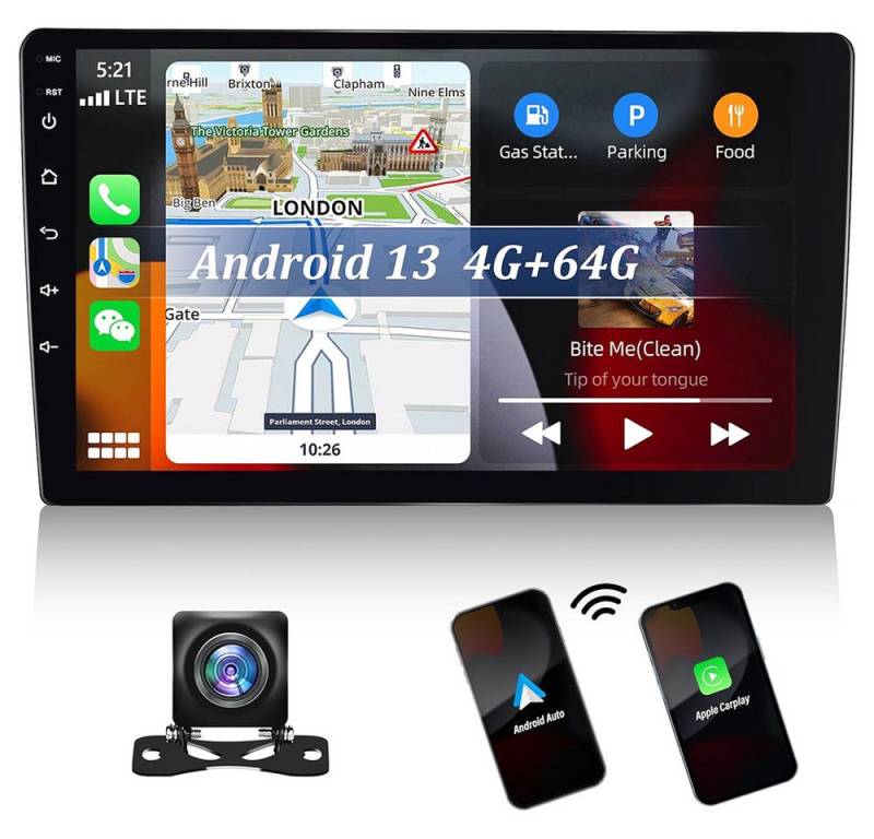 PODOFO Android 2 DIN 8 Core mit Carplay Android 10,1 Zoll HD Touchscreen GPS Autoradio (FM/RDS & Netzwerk-Radio, MirrorLink) von PODOFO