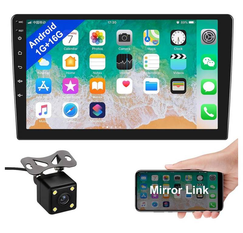 Hikity Android 2 DIN 9 Zoll Touchscreen GPS Mirror Link mit Rückfahrkamera Autoradio (1+16G, Bluetooth WiFi FM) von Hikity