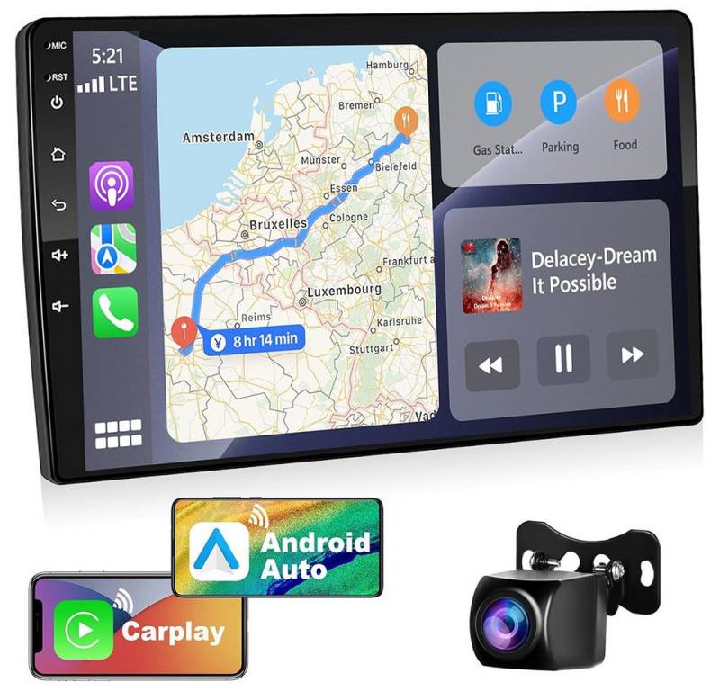 Hikity Android 2 Din Autoradio 9'' HD MP5 Player mit Rückfahrkamera Autoradio (GPS-Navigation, Bluetooth, HiFi, WiFi, FM RDS) von Hikity
