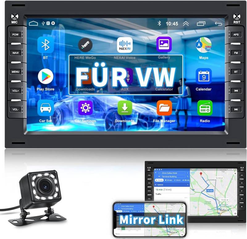 Hikity Android 2DIN 7 Zoll FM für VW mit Navi Mirror Link Rückfahrkamera Autoradio (Bluetooth-Freisprecheinrichtung WiFi, für VW T5 Golf 4 Bora Polo MK5 Passat B5 Jetta Peugeot 307) von Hikity