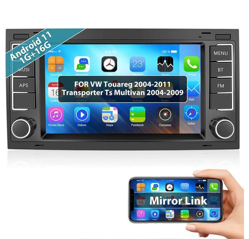 Hikity Android 7'' HD Touchscreen Audio Bluetooth GPS Mirror Link WIFI FM Autoradio (für Para Volkswagen/Touareg/Transporter Ts Multivan, MirrorLink unterstützt Lenkradsteuerung) von Hikity