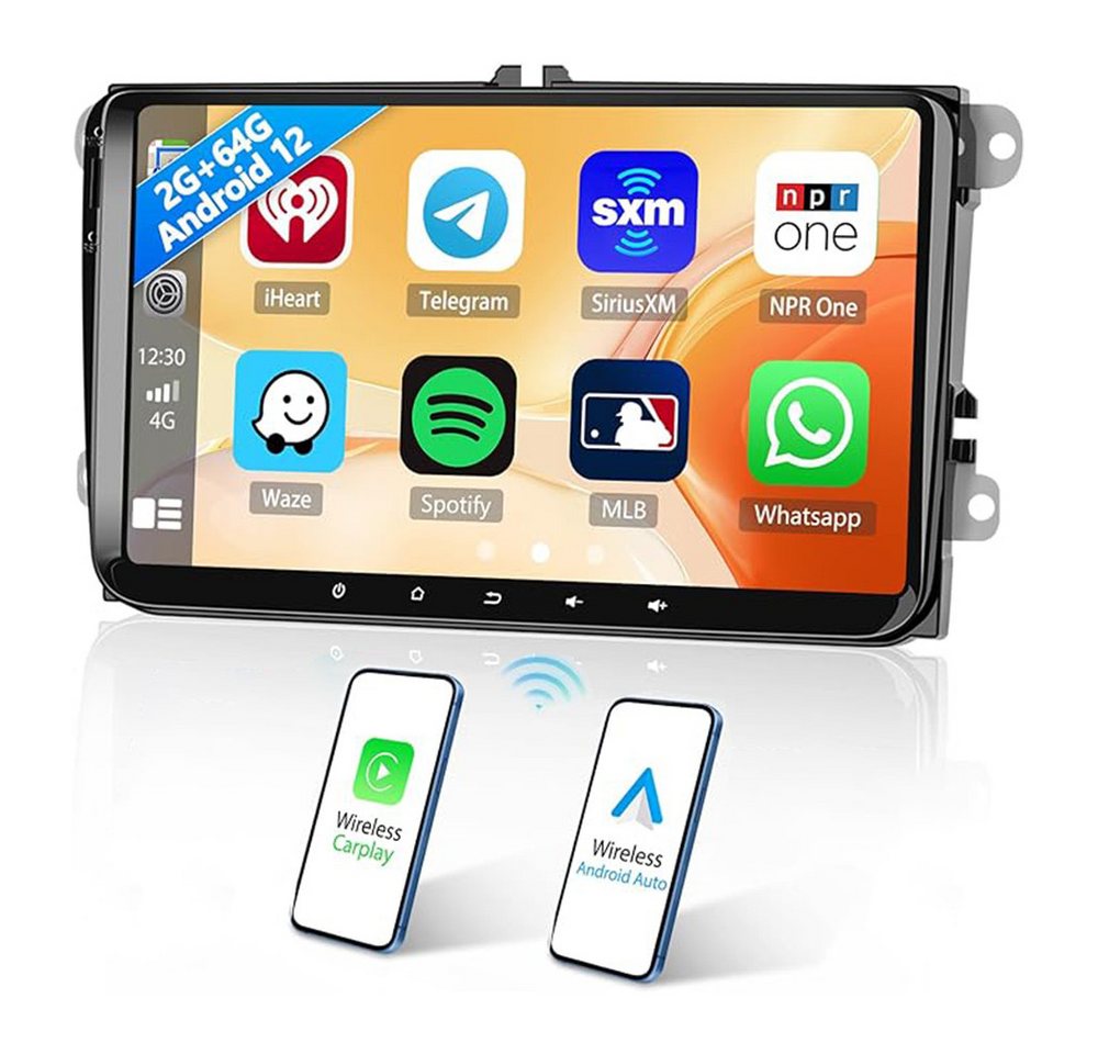 Hikity Android 9 Zoll kapazitiver Touchscreen HD GPS Bluetooth für VW Autoradio (fm, Carplay und Android Auto) von Hikity