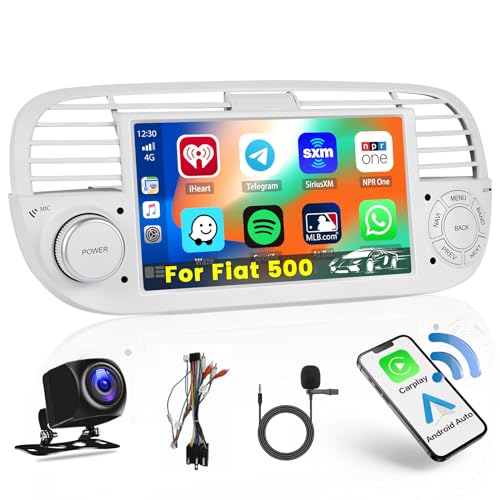 Hikity Android Autoradio für FIAT 500 2007-2015 Radio CarPlay Wireless Android Auto, 7" Touchscreen Autoradio mit Navi, WiFi Bluetooth, Rückfahrkamera, SWC USB, FM RDS Radio für FIAT 500 von Hikity