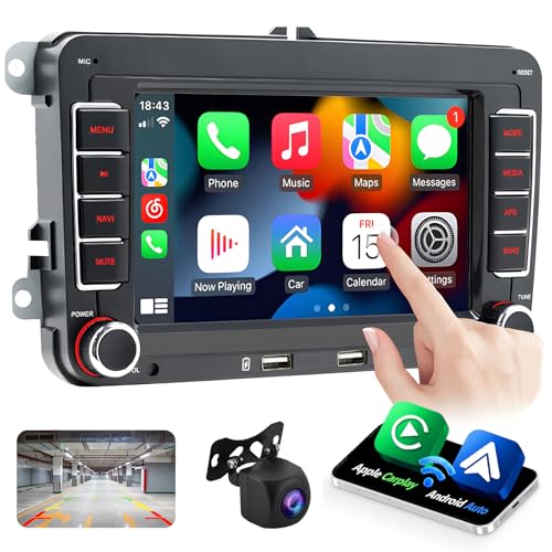 Hikity Android Autoradio für VW Golf 5 6 Touran Polo Radio mit Navi, 7 Zoll Bildschirm Touch Display Auto Radio mit Bluetooth RDS FM Navigation GPS WiFi USB Canbus SWC+ Rückfahrkamera von Hikity