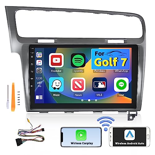 Hikity Android Autoradio für VW Golf 7 2013 2014 2015 2016 2017 2018 mit Wireless Apple CarPlay Android Auto, 10" Autoradio mit Navi Bildschirm Bluetooth HiFi WiFi RDS FM USB Canbus von Hikity