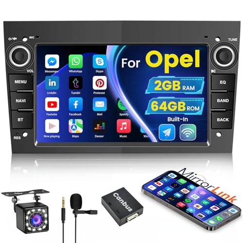 Hikity Android Autoradio mit Navi Mirror Link, 2+64GB, GPS-Navigation für Opel Astra Antara Vectra Corsa Zafira Meriva Vivaro Radio,7 Zoll,Bluetooth,WiFi,RDS,SWC,Rückfahrkamera von Hikity