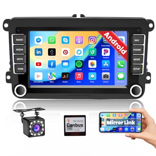 Hikity Android Autoradio mit Navi VW Golf 5 6 Bluetooth Car Radio mit Bildschirm 7 Zoll Touch Display Radio Unterstützung WiFi FM/RDS/USB CANBUS+Rückfahrkamera von Hikity